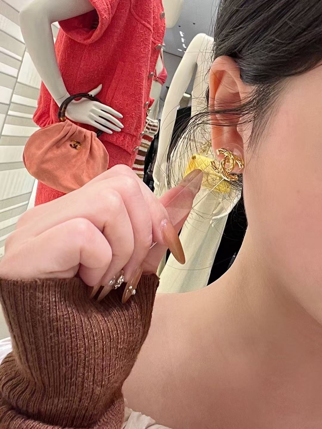 Double-C Emblem Stud Earrings in Gold-Tone – Design 047 styled product view