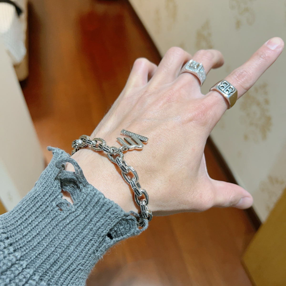 Geometric Emblem Bracelet in Polished Metal-Tone – Design 074 styled product view