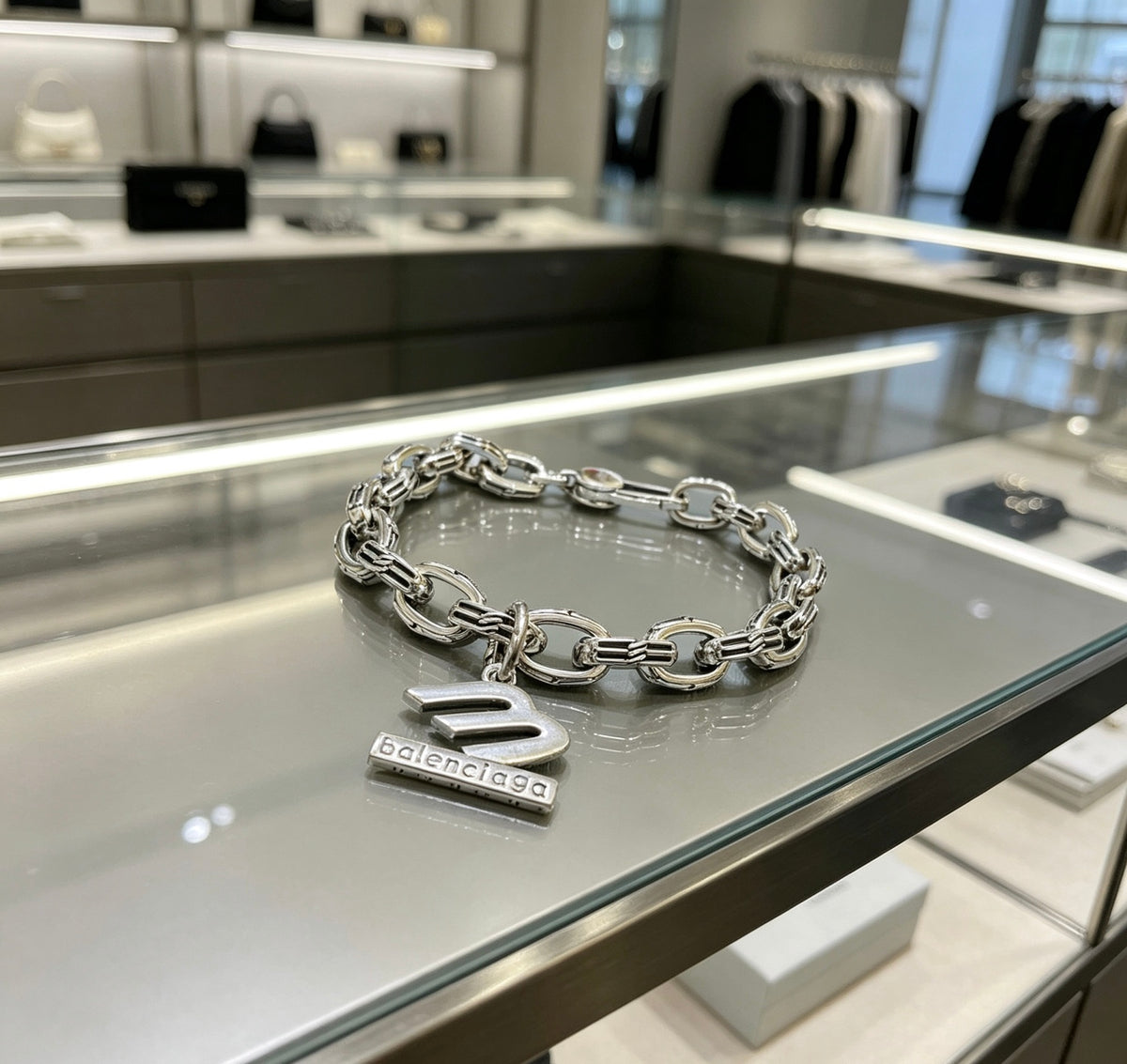 Geometric Emblem Bracelet in Polished Metal-Tone – Design 074 side detail