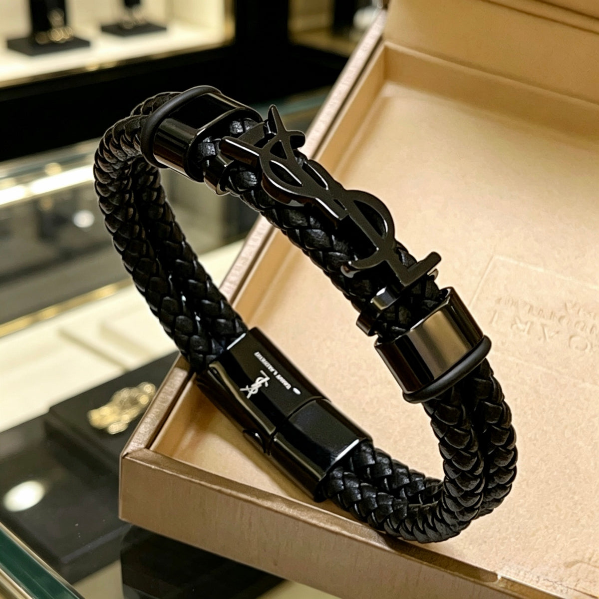 Geometric Emblem Bangle in Polished Metal-Tone – Design 001 front product view