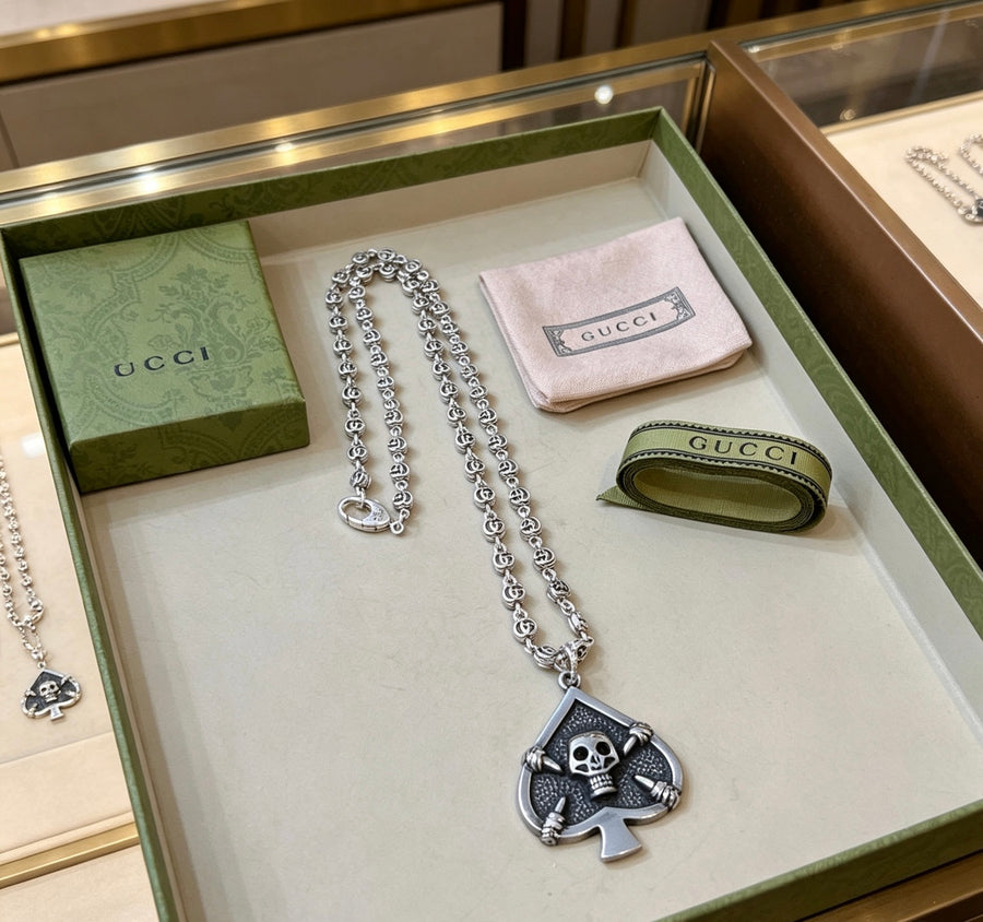Double-G Emblem Pendant Necklace in Polished Metal-Tone – Vintage Detail – Design 078 main product view