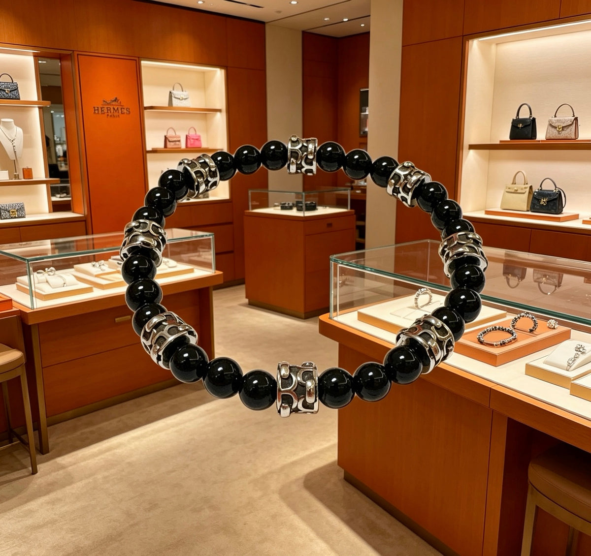 Horse Bracelet in Polished Metal-Tone – Agate Detail front product view
