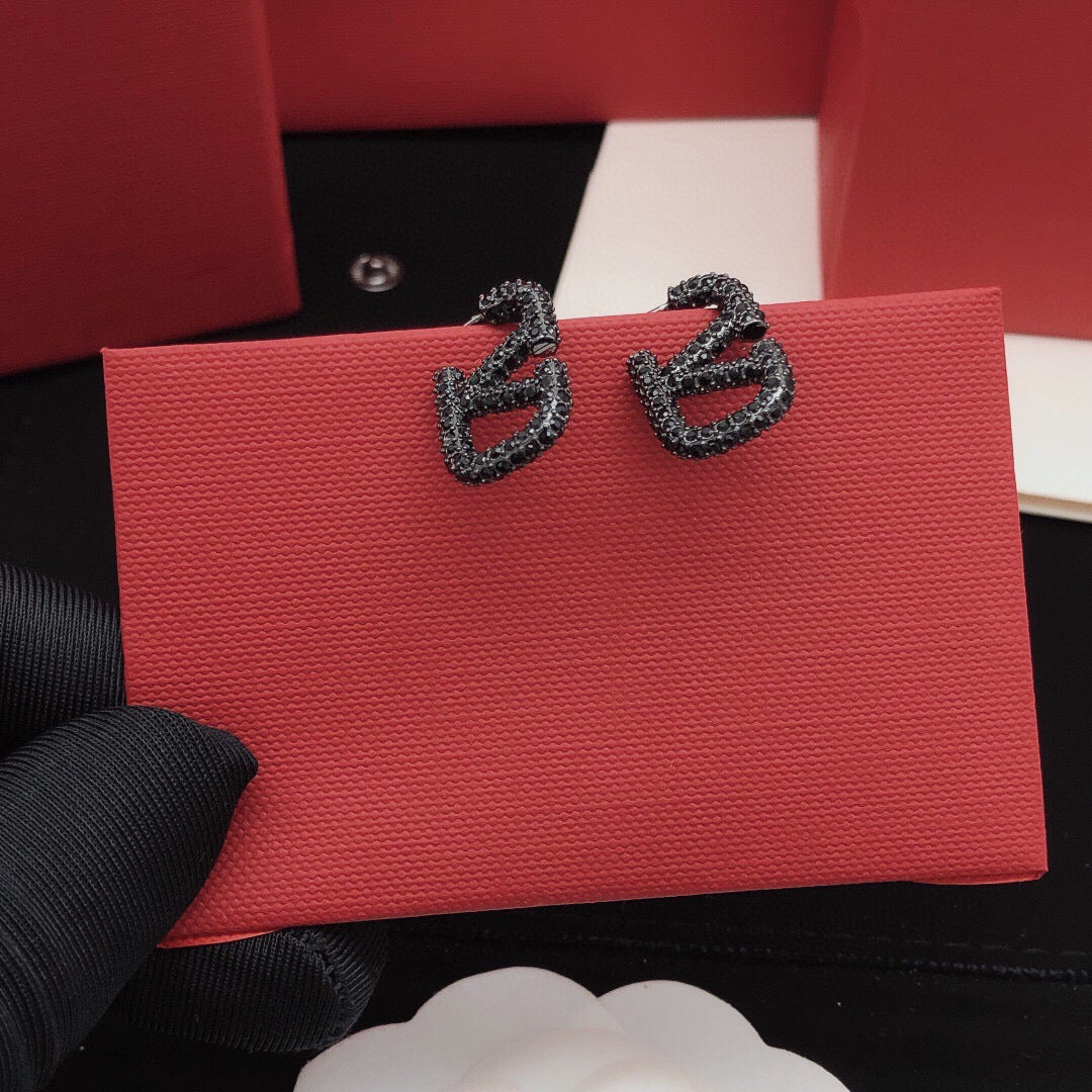 V Emblem Crystal-Accent Stud Earrings – Design 16 detail view