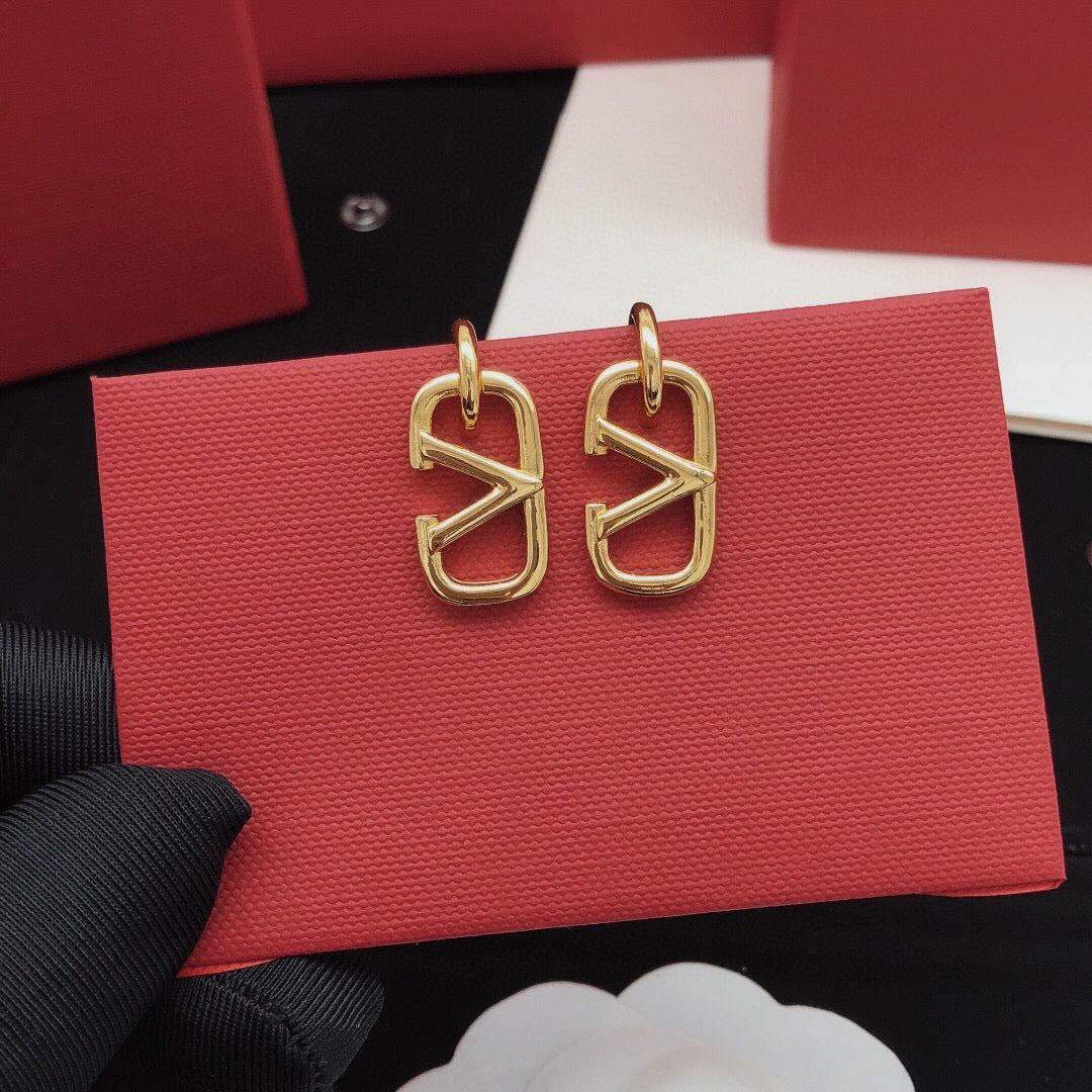 Signature Emblem Drop Earrings in Gold-Tone – Design 07 main product view