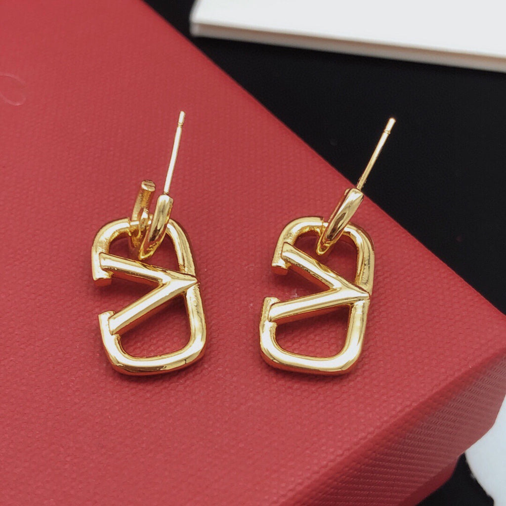 Signature Emblem Drop Earrings in Gold-Tone – Design 07 close-up view