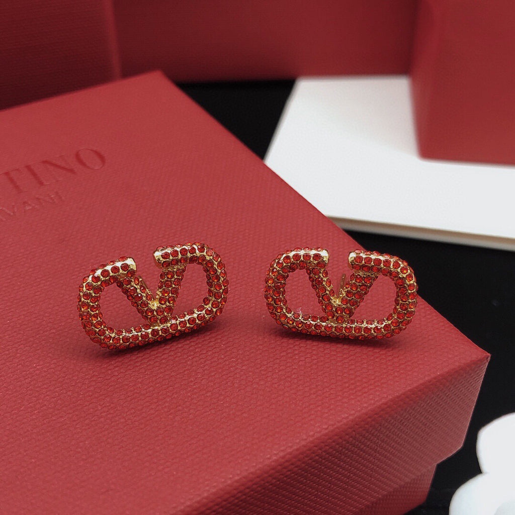 V Emblem Crystal-Accent Stud Earrings – Design 14 close-up view