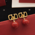 Signature Emblem Pearl-Detail Stud Earrings – Red main product view