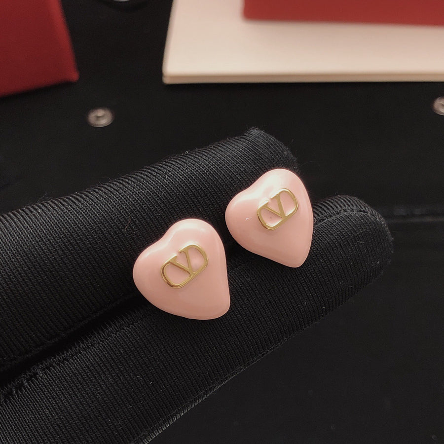 Heart Stud Earrings in Gold-Tone – Pink – Design 03 main product view