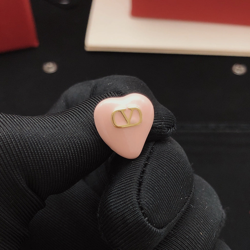 Heart Stud Earrings in Gold-Tone – Pink – Design 03 front view