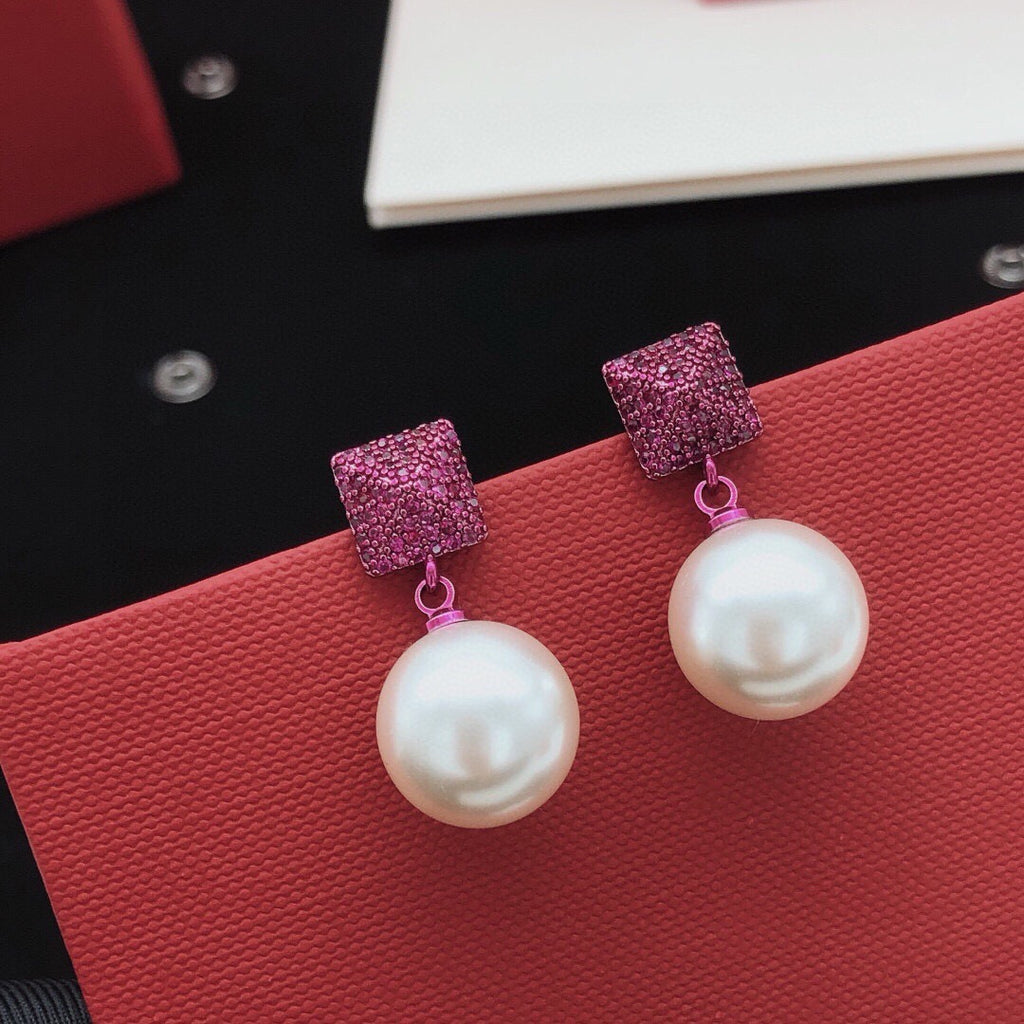 Triangle Pearl-Detail Stud Earrings front view