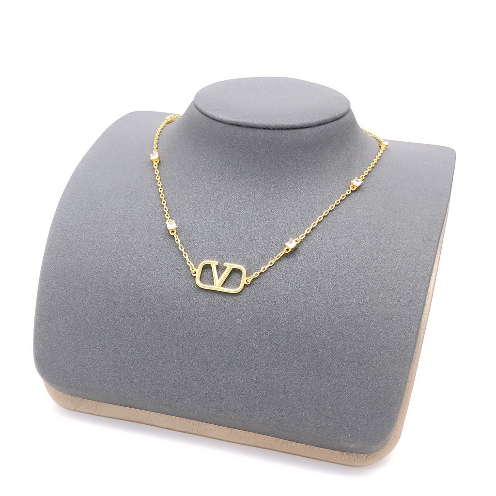 V Emblem Crystal-Accent Pendant Necklace – Design 08 close-up view