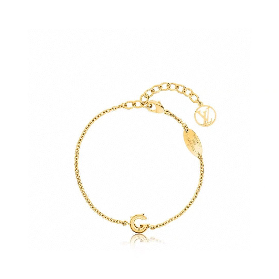 Letter Emblem Bracelet in Polished Metal-Tone – Design 044 detail view