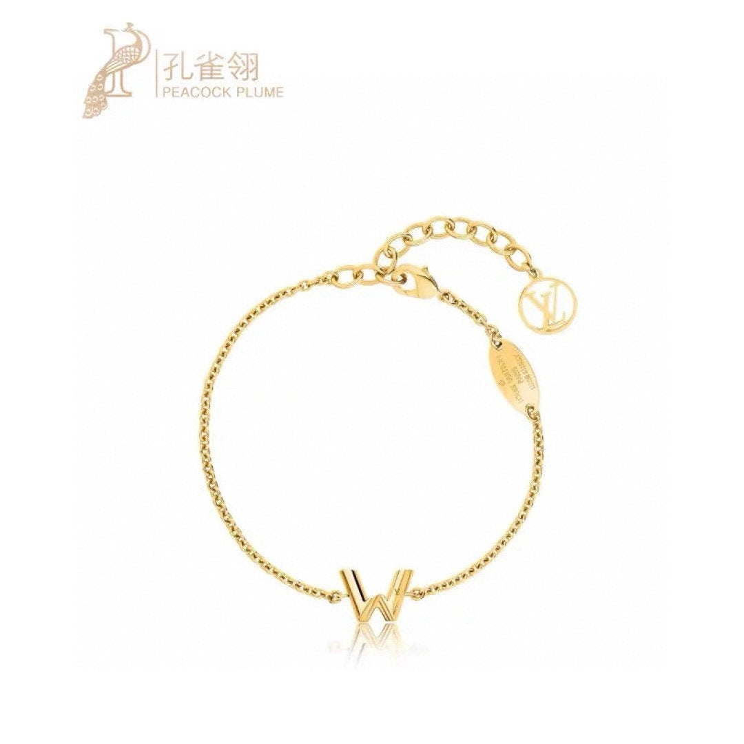 Letter Emblem Bracelet in Polished Metal-Tone – Design 044 front product view