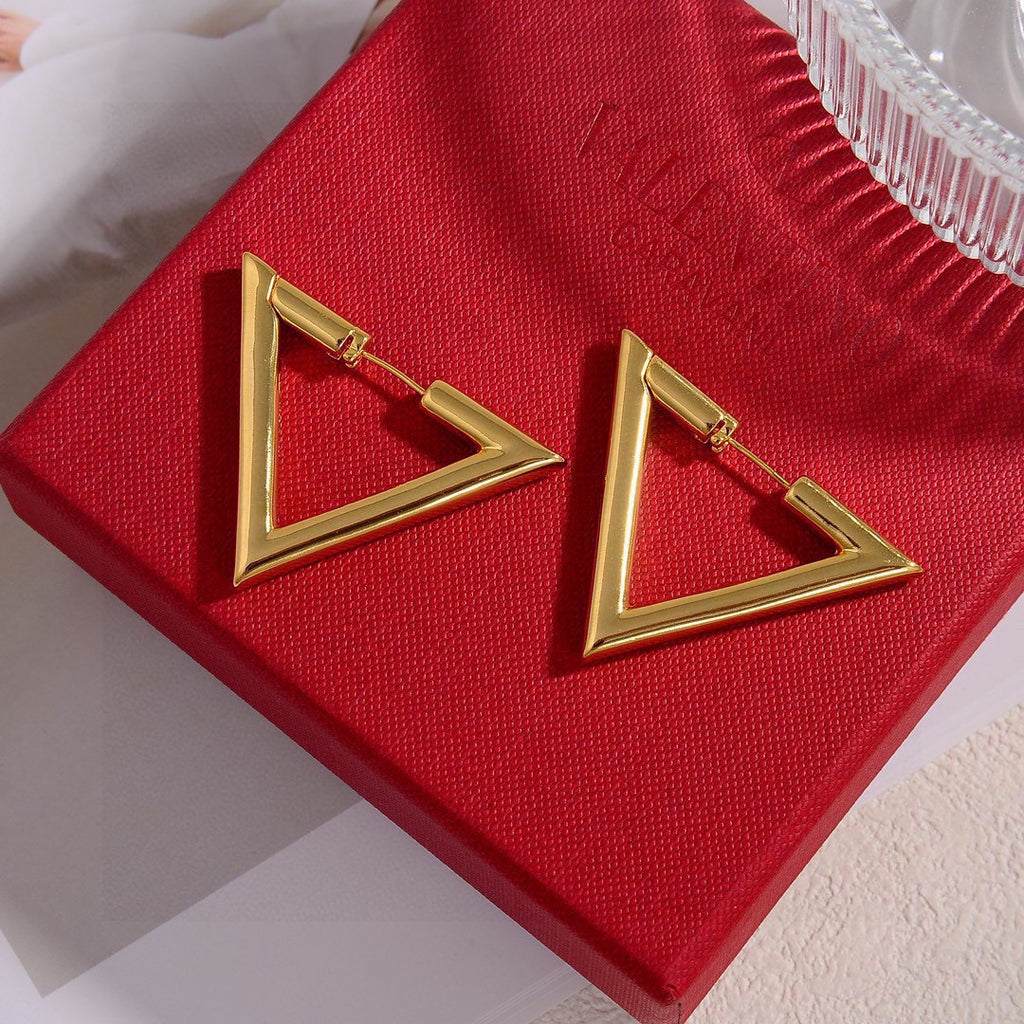 Triangle Stud Earrings in Gold-Tone – Design 02 side detail