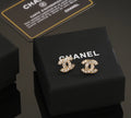 Double-C Emblem Stud Earrings in Polished Metal-Tone – Design 439 main product view