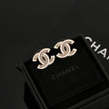 Double-C Emblem Stud Earrings in Polished Metal-Tone – Design 438 main product view
