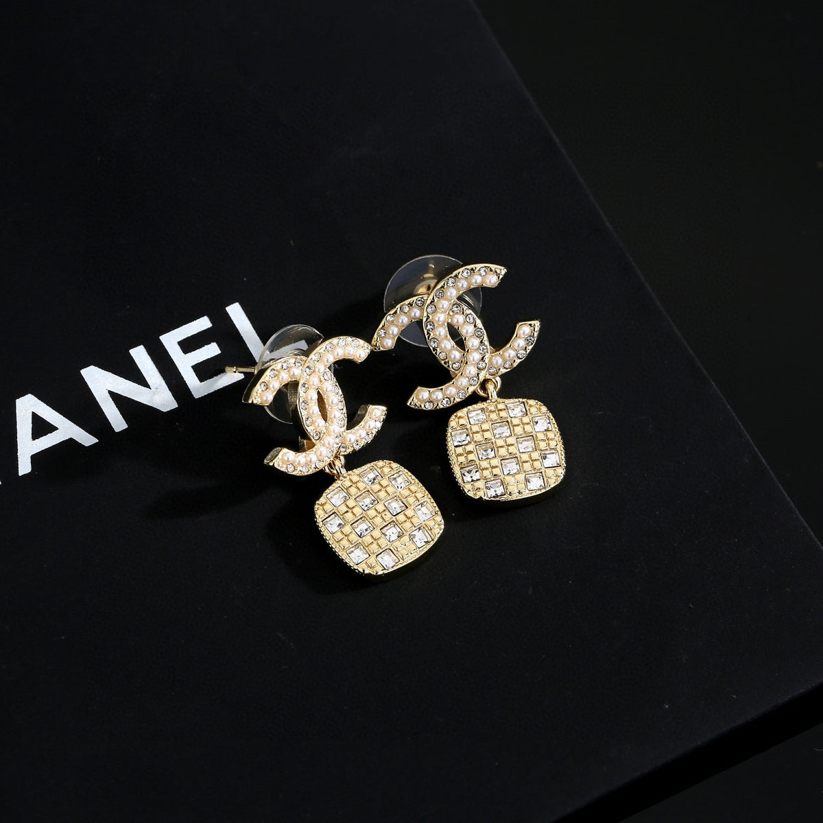 Signature Emblem Stud Earrings in Gold-Tone – Design 079 front product view