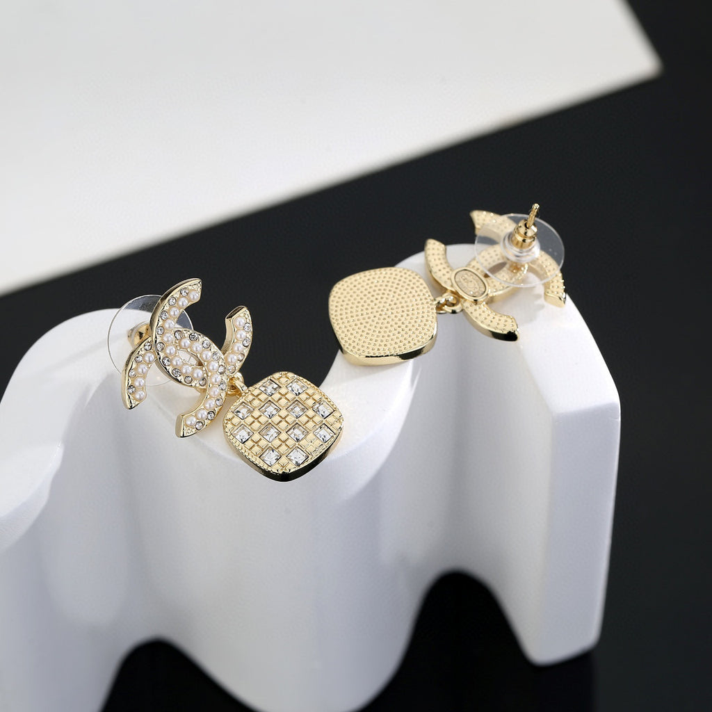 Signature Emblem Stud Earrings in Gold-Tone – Design 004 styled product view