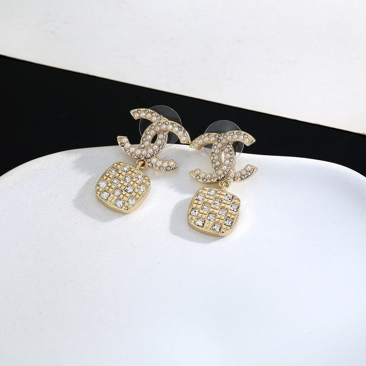 Signature Emblem Stud Earrings in Gold-Tone – Design 079 close-up detail