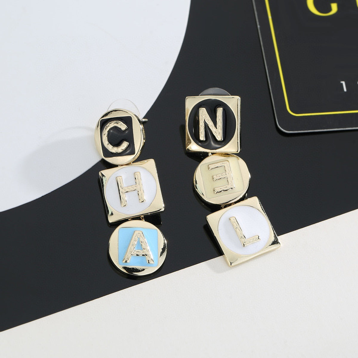 Letter Stud Earrings in Polished Metal-Tone – Design 006 side detail