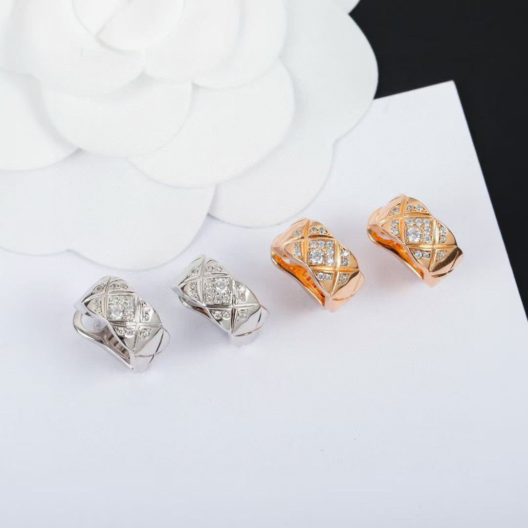 Letter Stud Earrings in Polished Metal-Tone – Design 018 front product view