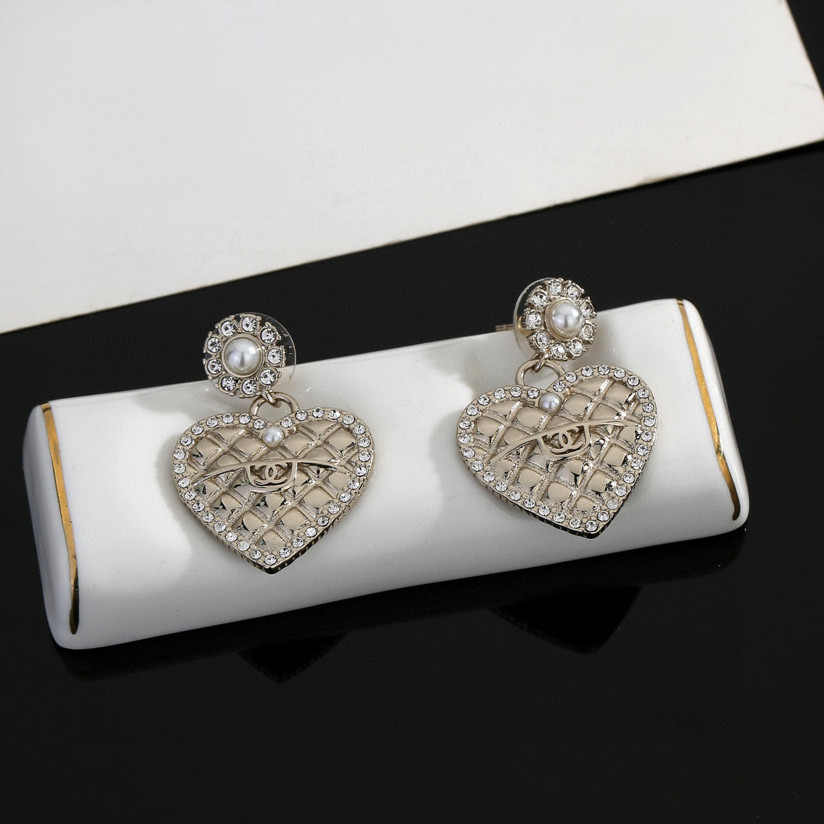 Signature Emblem Stud Earrings in Gold-Tone – Design 077 side detail