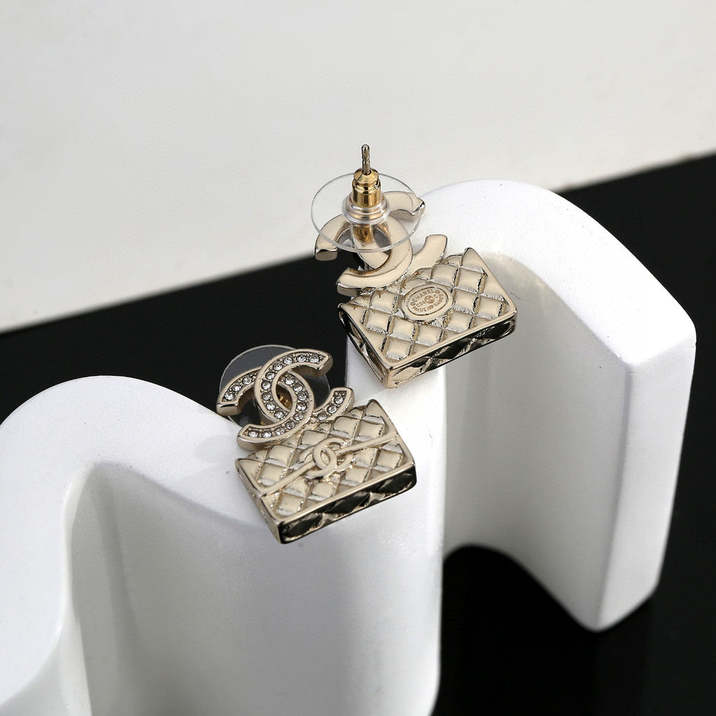 Signature Emblem Stud Earrings in Gold-Tone – Design 013 close-up detail