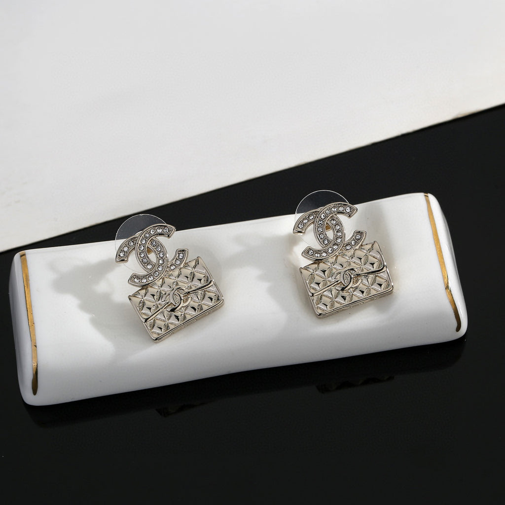 Signature Emblem Stud Earrings in Gold-Tone – Design 013 detail view