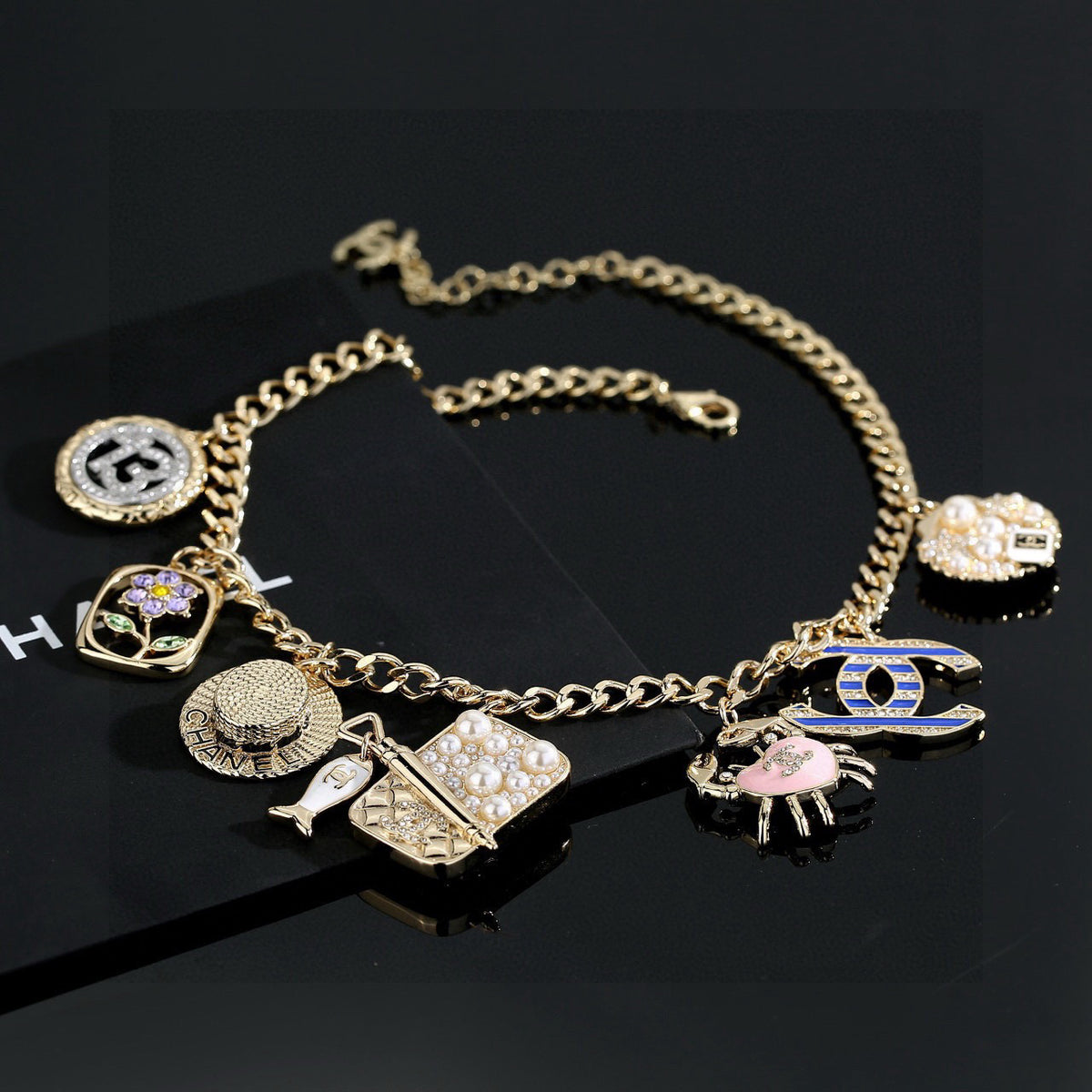 Double-C Emblem Pendant Necklace in Gold-Tone – Shell Detail – Design 002 main product view