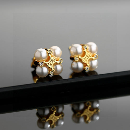 Signature Emblem Stud Earrings in Gold-Tone – Design 11 front view