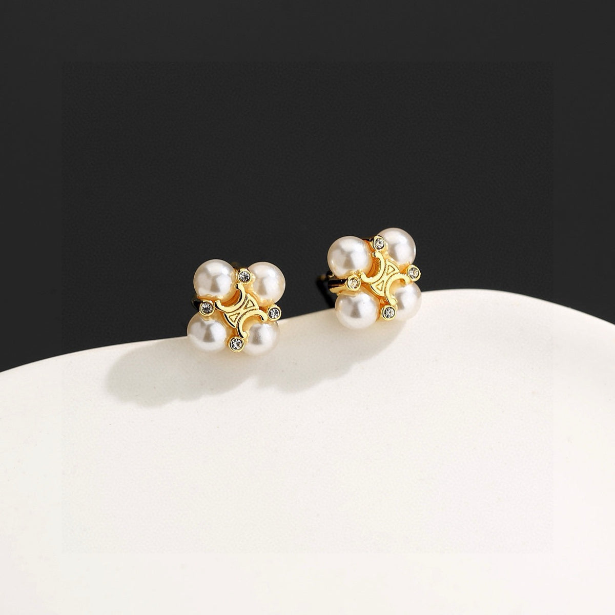 Signature Emblem Stud Earrings in Gold-Tone – Design 11 styled detail