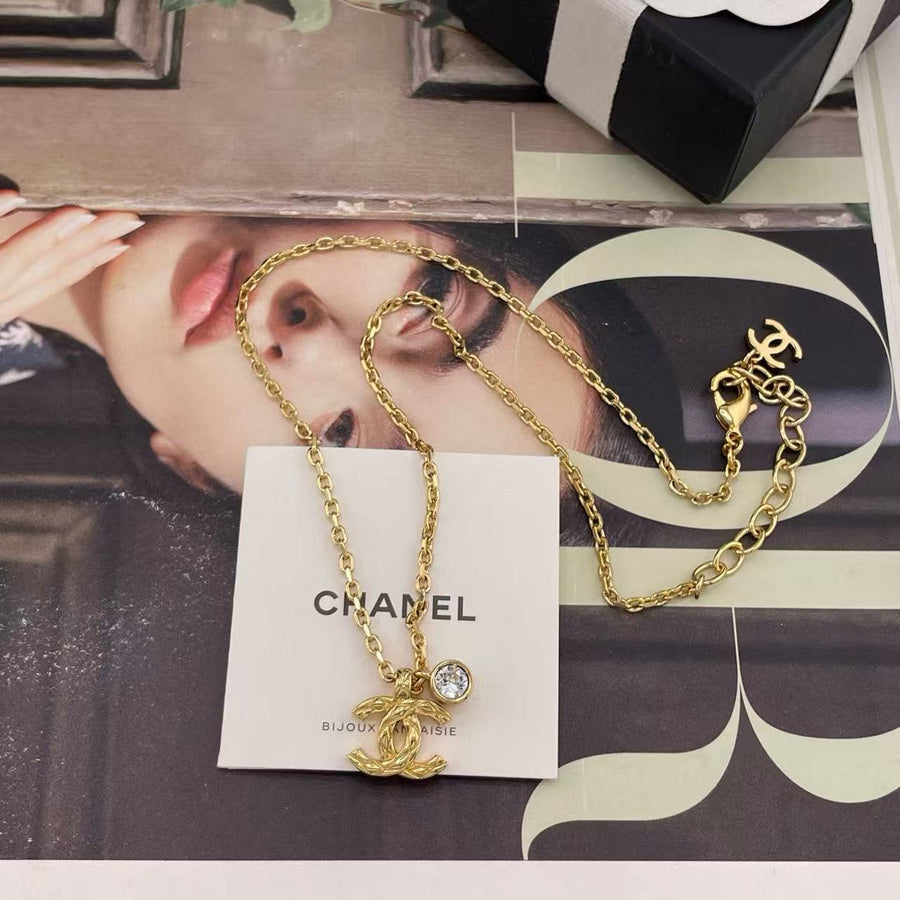 Double-C Emblem Pendant Necklace in Gold-Tone – Design 028 main product view