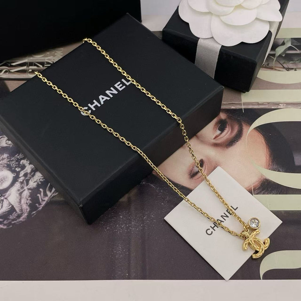 Double-C Emblem Pendant Necklace in Gold-Tone – Design 022 front product view