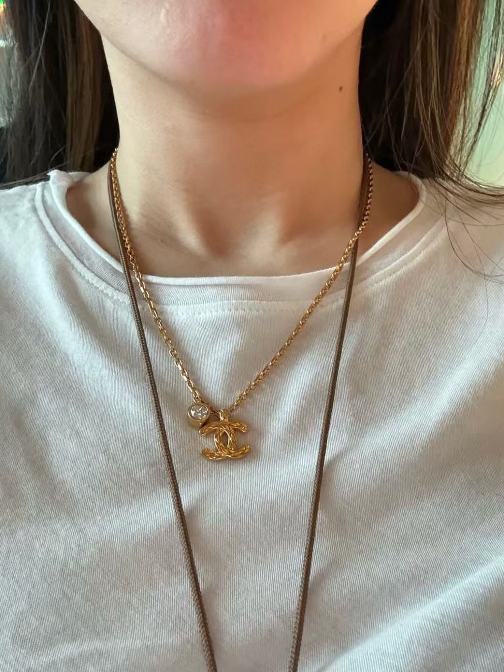 Double-C Emblem Pendant Necklace in Gold-Tone – Design 028 main product view