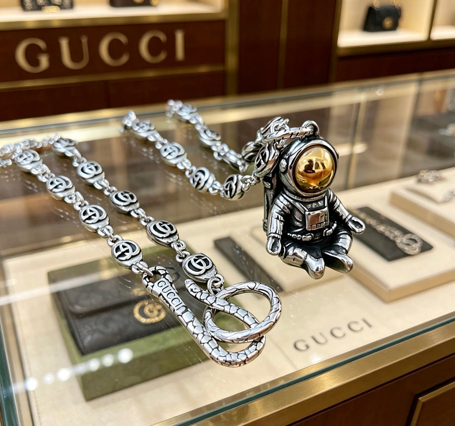 Double-G Emblem Pendant Necklace in Polished Metal-Tone – Vintage Detail – Design 075 main product view