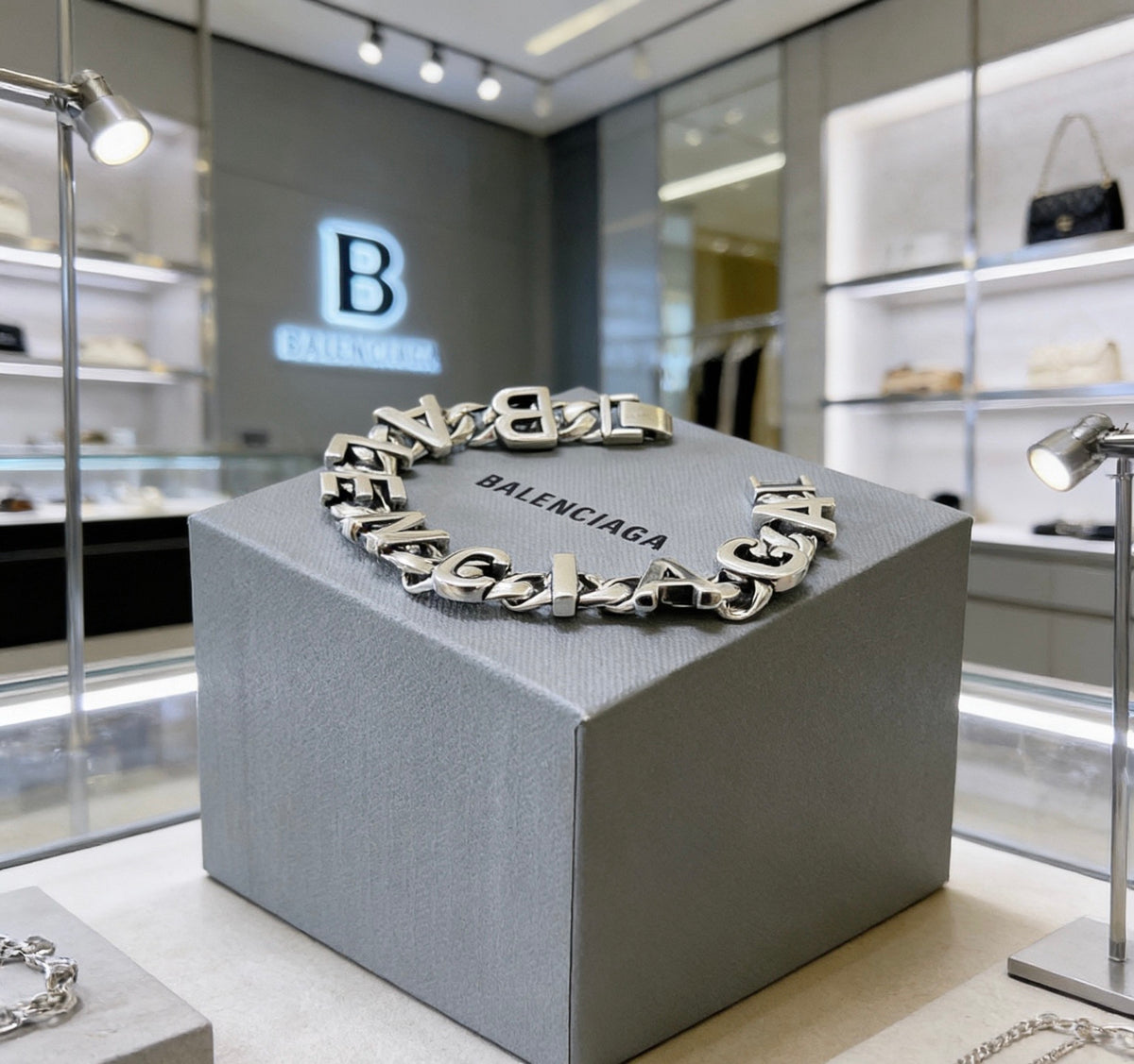 Geometric Emblem Bracelet in Polished Metal-Tone – Design 076 front product view