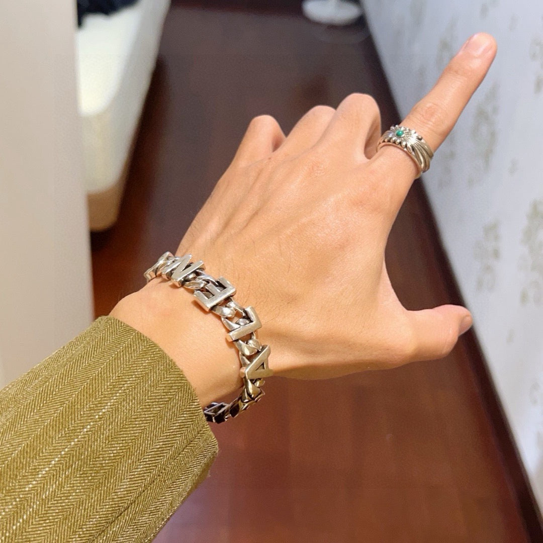 Geometric Emblem Bracelet in Polished Metal-Tone – Design 073 main product view