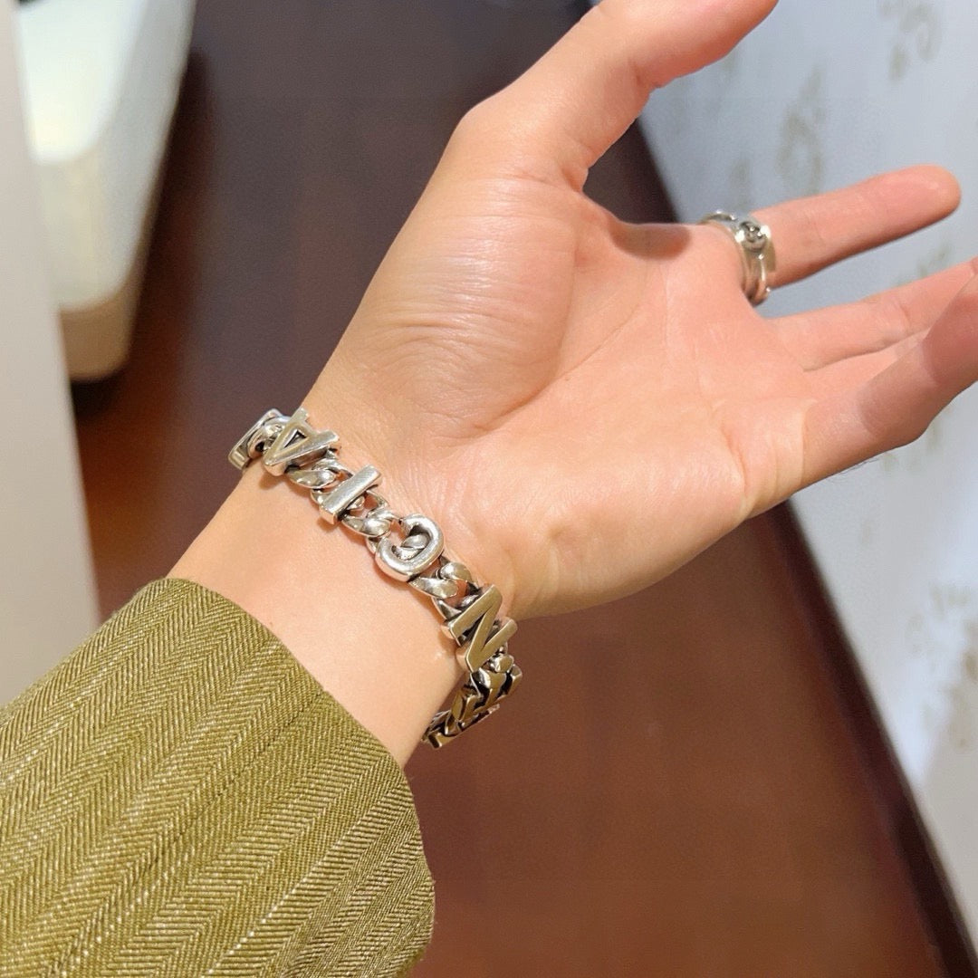 Geometric Emblem Bracelet in Polished Metal-Tone – Design 073 side detail