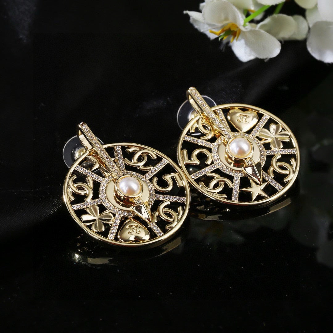 Signature Emblem Statement Earrings in Polished Metal-Tone – Design 025 main product view