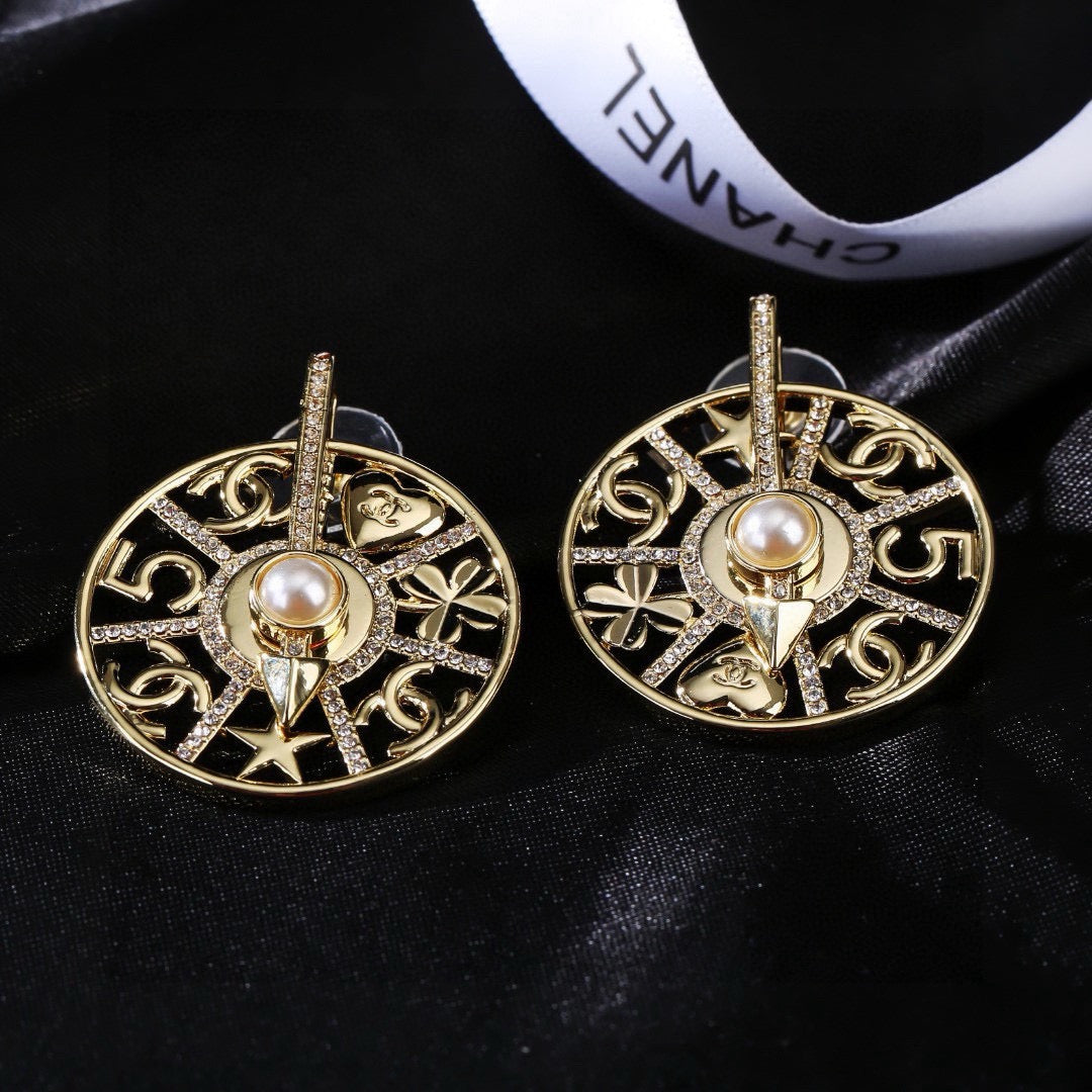 Signature Emblem Statement Earrings in Polished Metal-Tone – Design 025 side detail