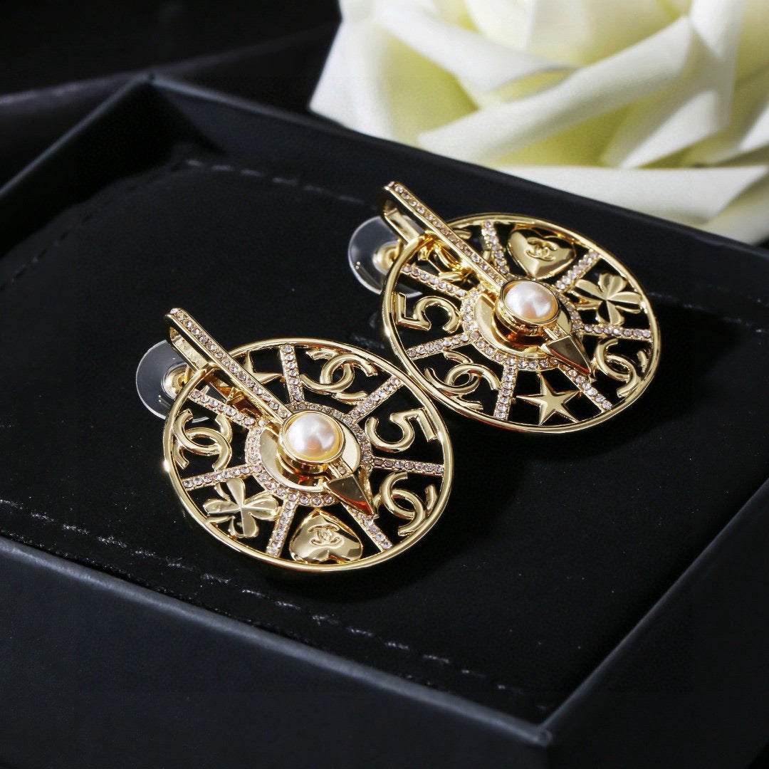 Signature Emblem Statement Earrings in Polished Metal-Tone – Design 025 detail view