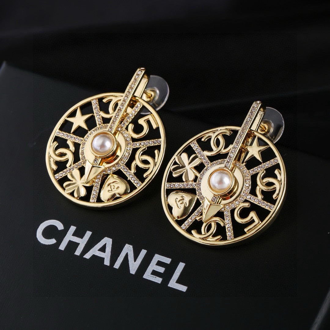 Signature Emblem Statement Earrings in Polished Metal-Tone – Design 025 main product view