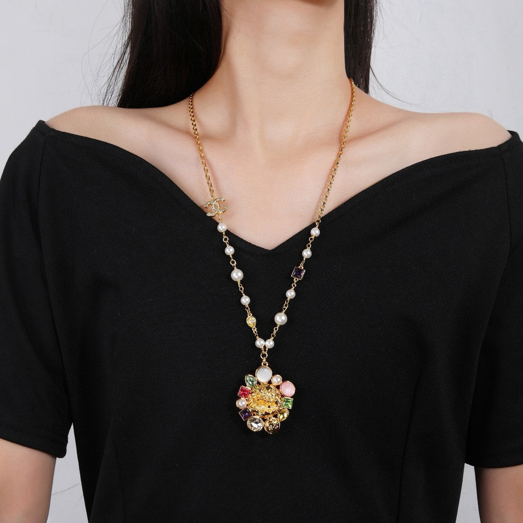 Double-C Emblem Pendant Necklace in Gold-Tone – Design 005 main product view
