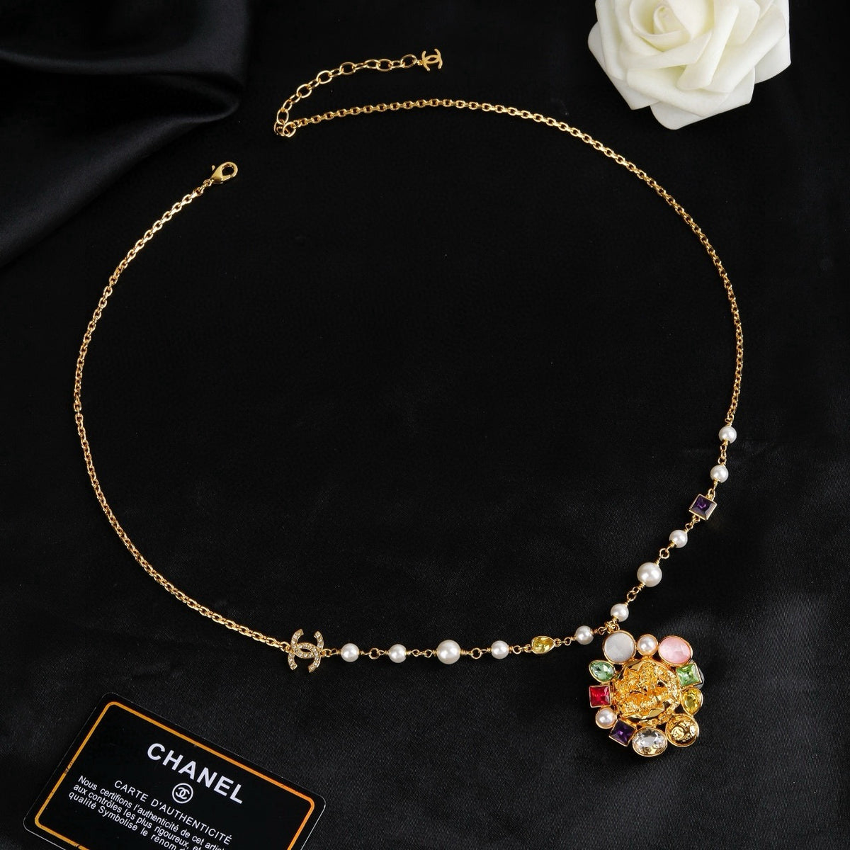 Double-C Emblem Pendant Necklace in Gold-Tone – Design 005 side detail