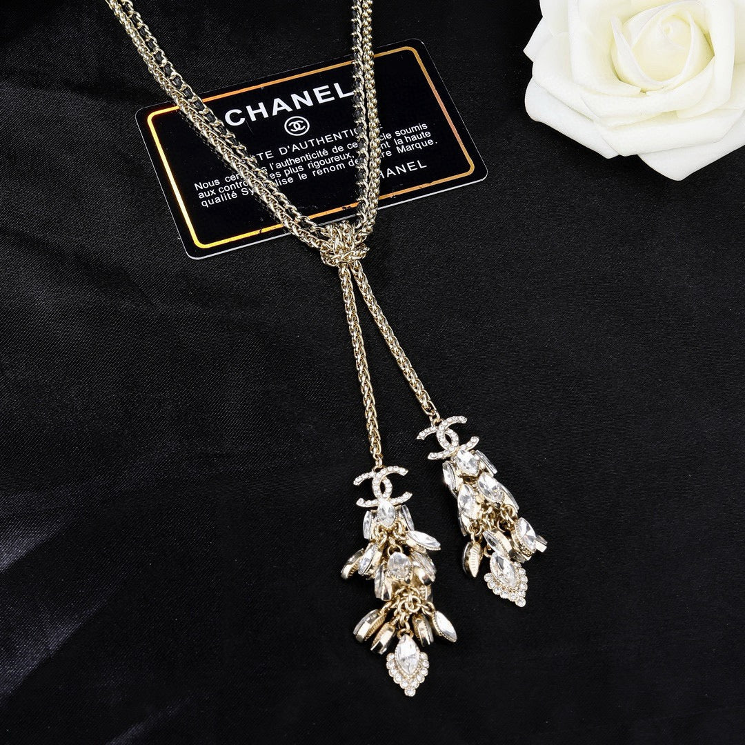 Double-C Emblem Pendant Necklace in Gold-Tone – Design 004 front product view