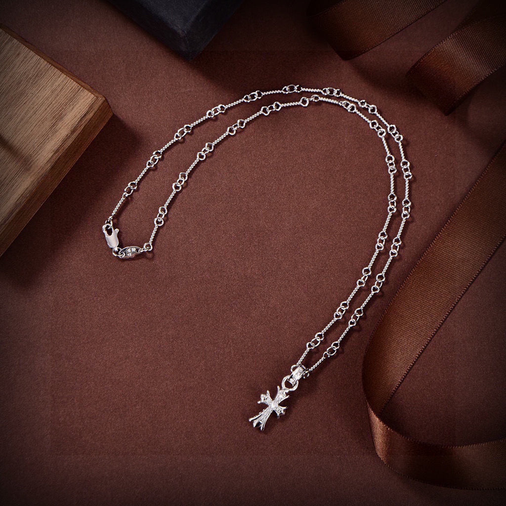 Cross Pendant Necklace in Metal-Tone – Design 08 detail view