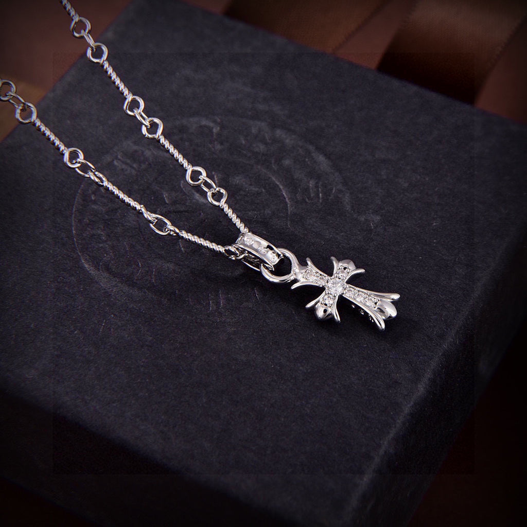 Cross Pendant Necklace in Metal-Tone – Design 08 front product view