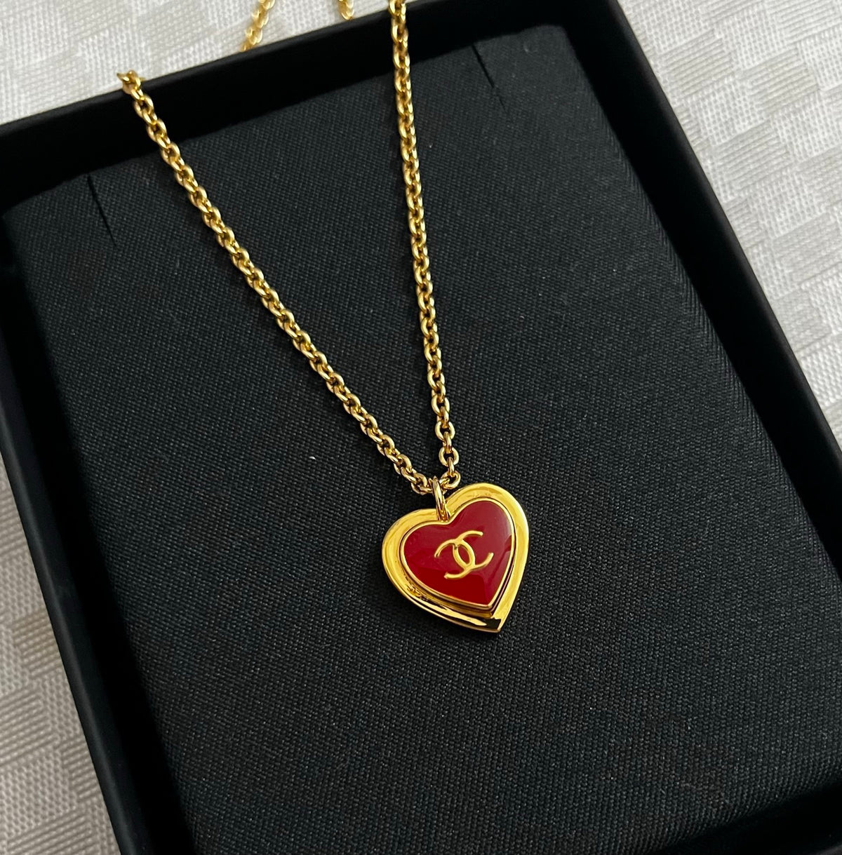 Double-C Emblem Pendant Necklace in Polished Metal-Tone – Design 085 front product view
