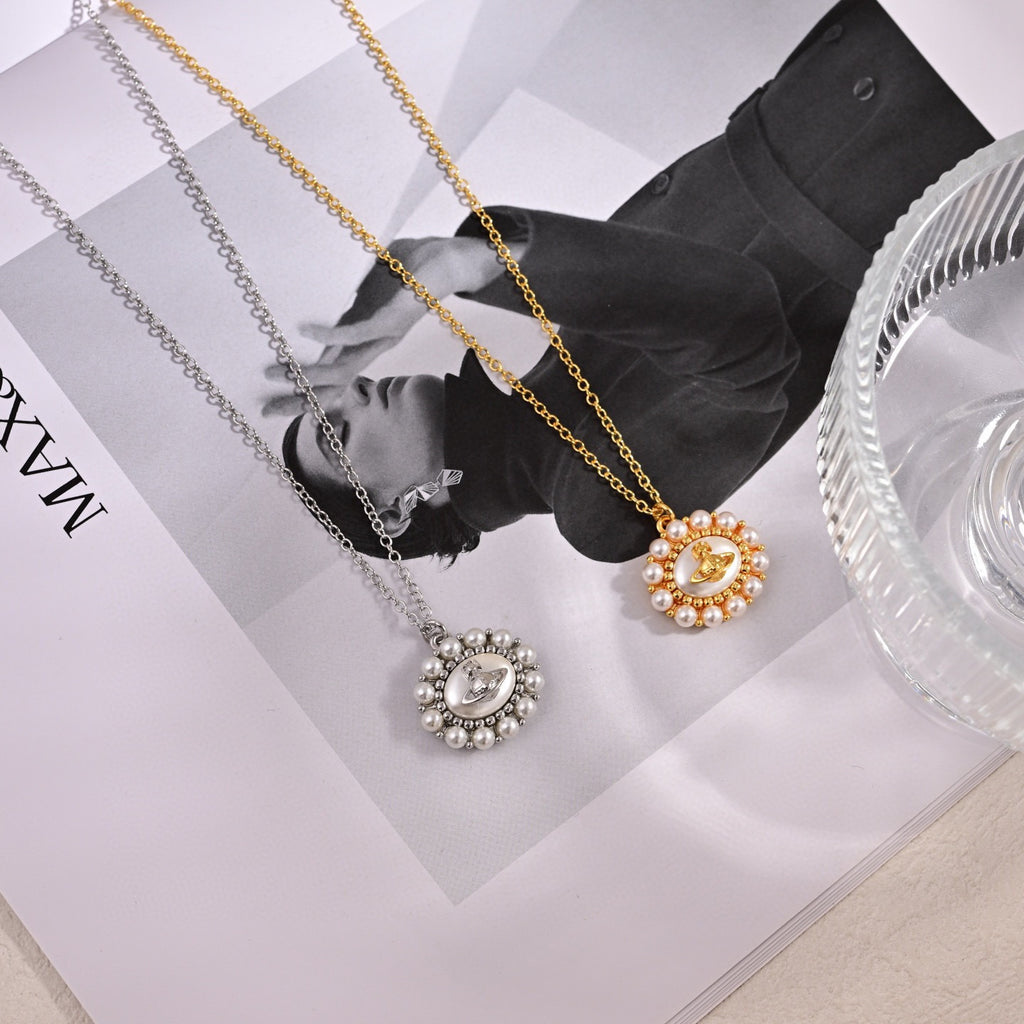 Orb Pendant Necklace in Polished Metal-Tone – Design 069 close-up detail
