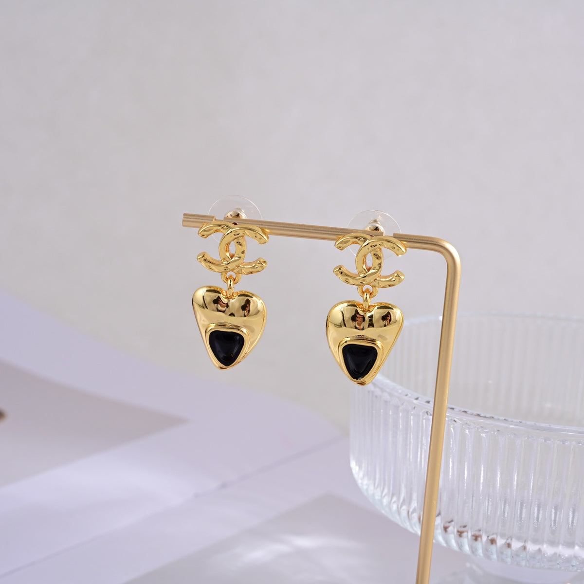 Signature Emblem Stud Earrings in Polished Metal-Tone – Design 127 side detail